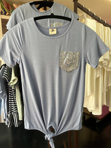 Blue Sequin Pocket Tee