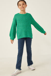 Girls Kelly Green Popcorn Sweater