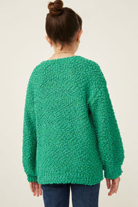 Girls Kelly Green Popcorn Sweater