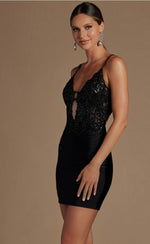 Load image into Gallery viewer, Black Fitted Lace and Sequin Short Dress
